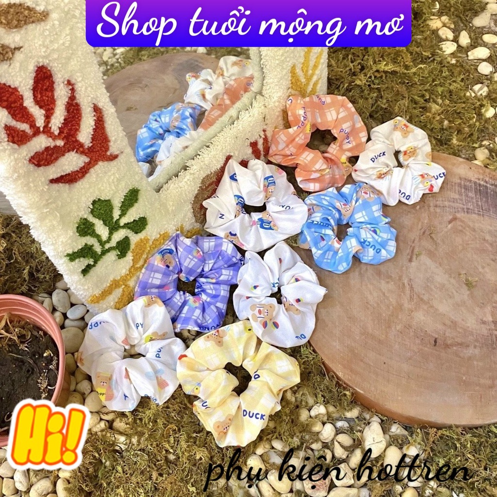 Cột tóc vải scrunchies in hình dễ thương