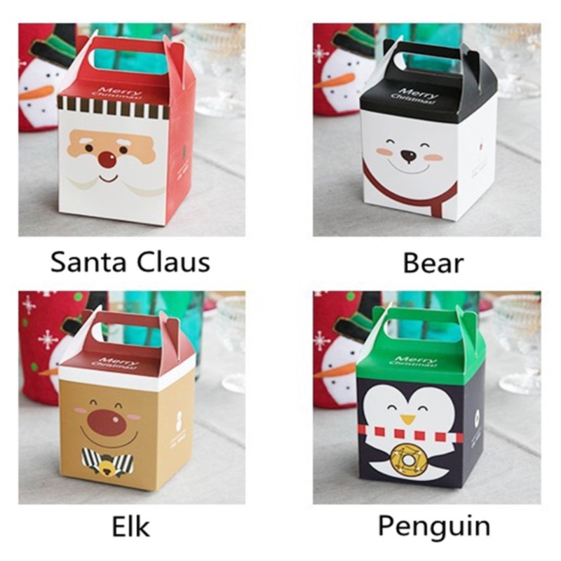 Hộp Giấy Đựng Quà Giáng Sinh Họa Tiết Ông Già Noel Tuần Lộc Chim Cánh Cụt Gấu Đáng Yêu