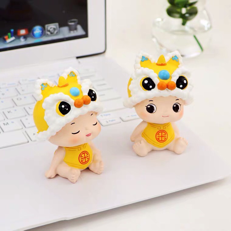 Set 4 mô hình em bé hổ tài lộc lắc đầu biểu cảm dễ thương nhiều màu sắc trang trí nhà cửa,bàn làm việc,góc học tập-Rap