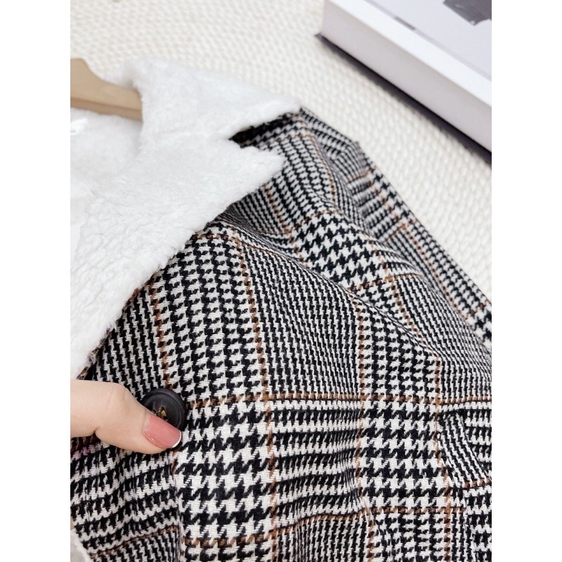 Áo khoác dạ kẻ caro lót lông ấm áp  cổ vest thu đông cao cấp phong cách hàn quốc | BigBuy360 - bigbuy360.vn