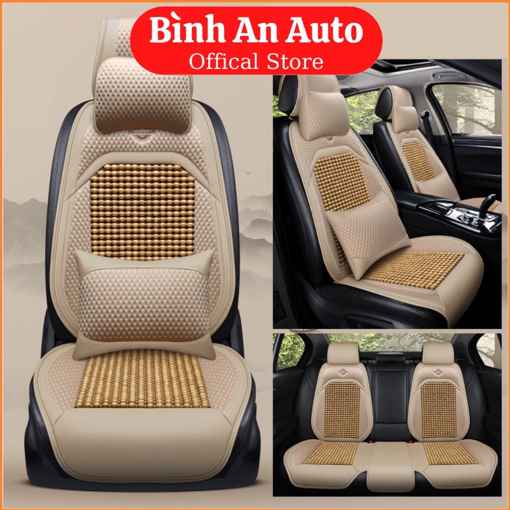 Lót ghế ô tô cao cấp Libaiwang - Bộ Áo Ghế Da Phối Hạt Gỗ Cao Cấp Chóng Nóng Cho Xe Ô Tô - Văn Phòng - Xe Tải