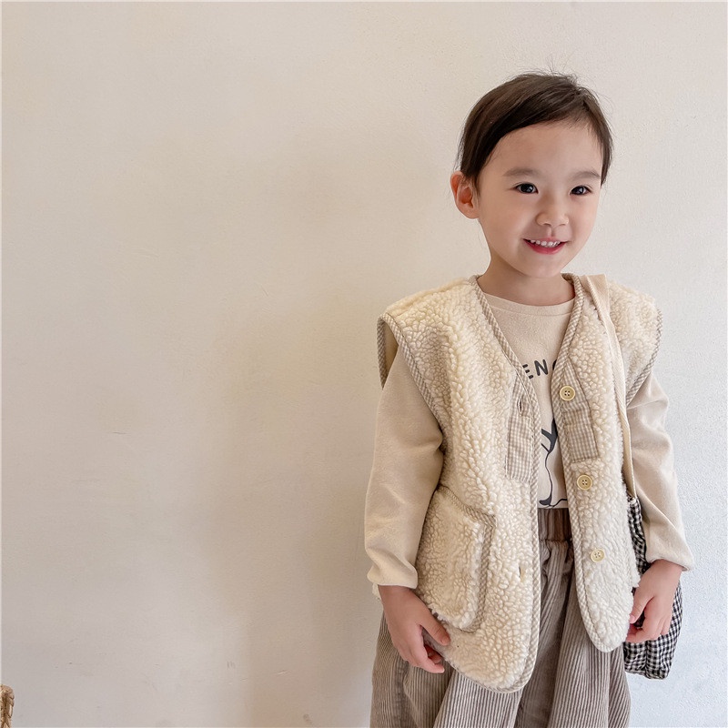 Áo Gile Lông Cừu Hai Túi Cho Bé