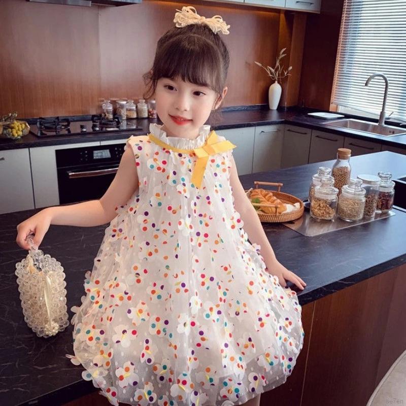 Đầm Sát Nách Phối Lưới Xinh Cho Bé Gái 1-6 Tuổi