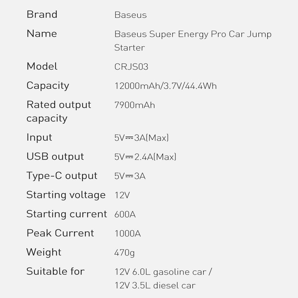 Kích bình cho ô tô 12.000mAh Baseus Super Energy Pro Car Jump Starter