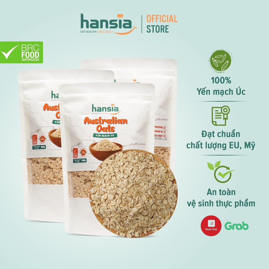 Combo 3 Gói Yến Mạch Úc Organic HANSIA Có Hàm Lượng Chất Xơ Cao, Cùng Các Chất Dinh Dưỡng Khác Tốt Cho Sức Khỏe 500g/Gói