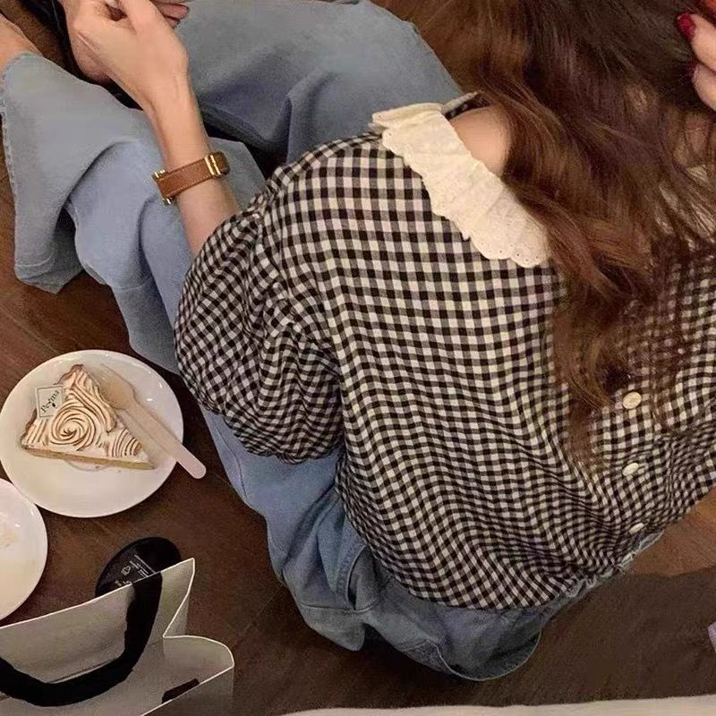 Áo Sơ Mi Nữ Viền Ren Cổ Búp Bê Ngọt Ngào Phong Cách Hàn Quốc Mới