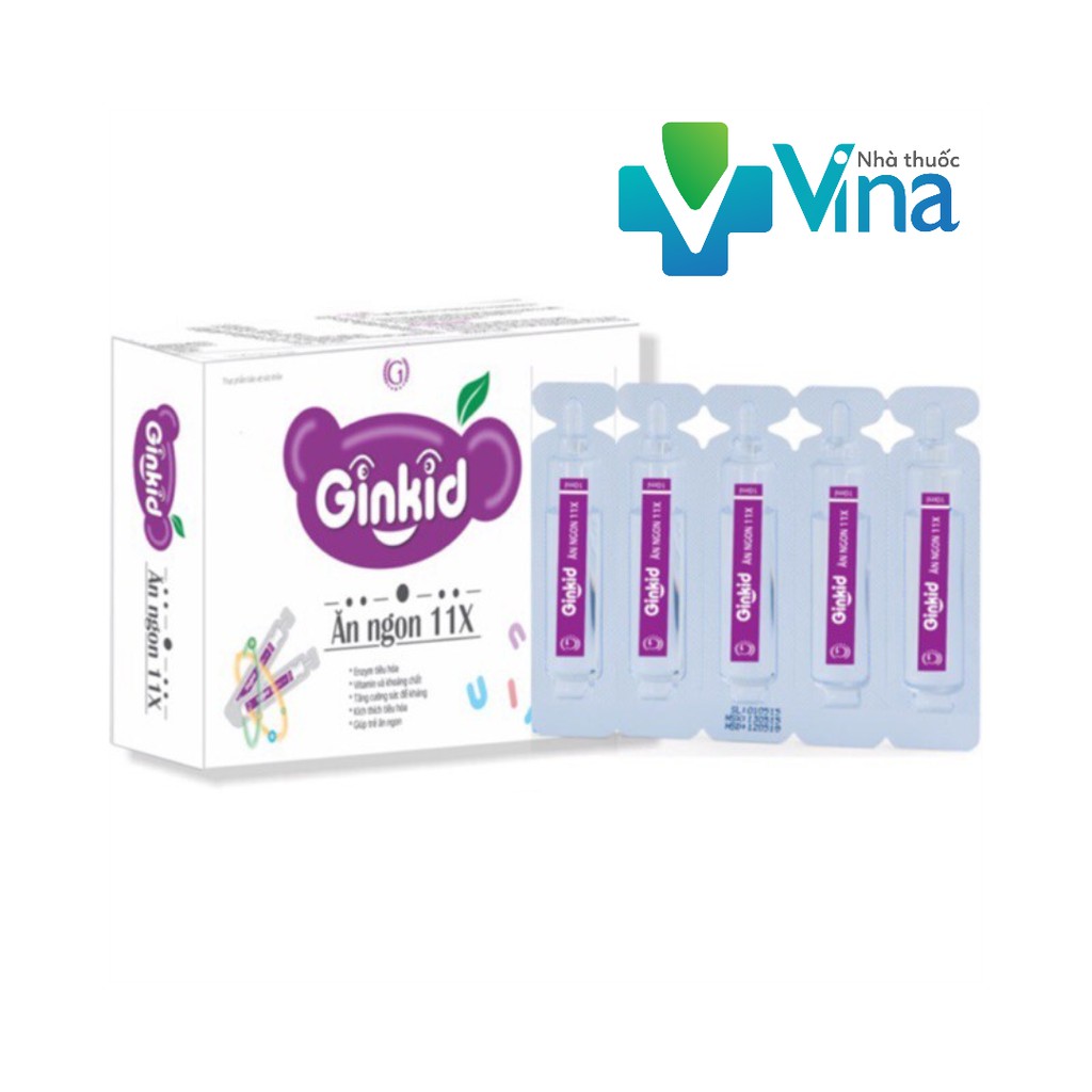 Ginkid Ăn ngon 11X cải thiện chức năng tiêu hóa cho trẻ hết biếng ăn hộp 20 ống