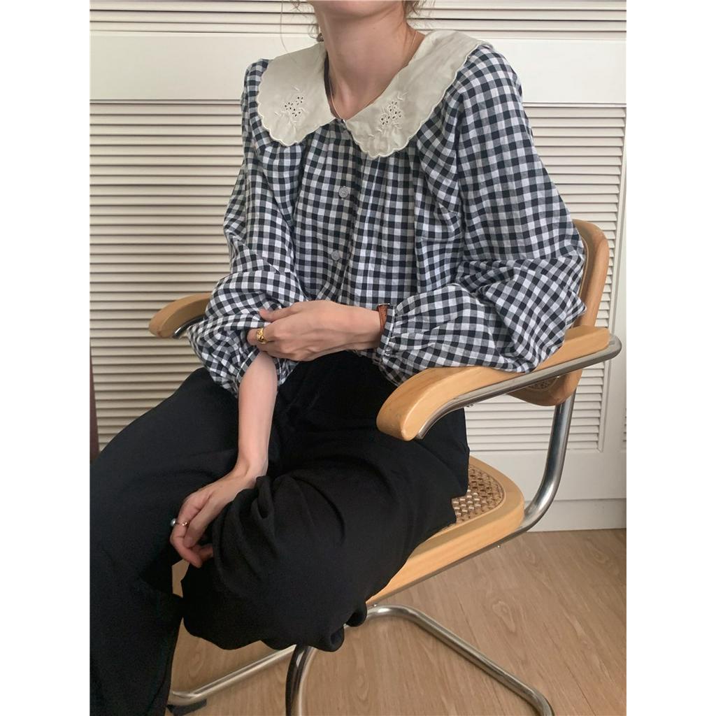 Áo Sơ Mi Tay Dài Cổ Ren Thêu Họa Tiết Dễ Thương 57370