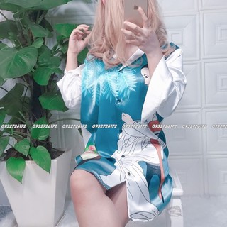 Đầm váy ngủ sơ mi chất lụa mịn cao cấp hình cô gái