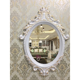 (KT 46*63 cm)Gương treo tường tân cổ điển DPG842.4 màu trắng tô hoa văn