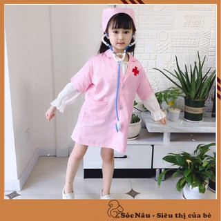 Combo bộ Áo và Mũ Bác Sĩ Cao cấp - Cho Bé Yêu Tập Làm Bác Sĩ