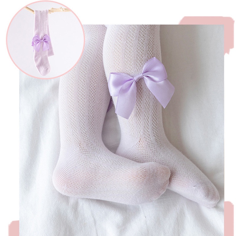 Quần Tất Cotton Dáng Dài Phối Lưới Đính Nơ Dễ Thương Cho Bé Gái 6-8 Tuổi
