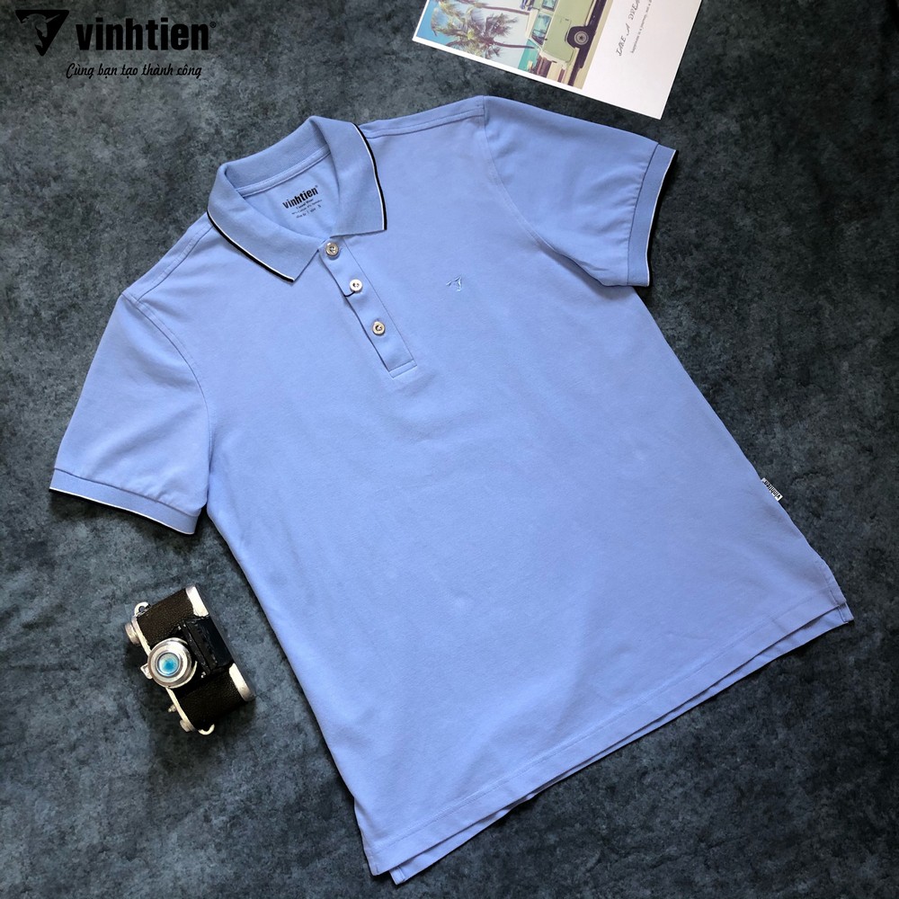 Áo Thun Polo Viền Cổ Slimfit Vĩnh Tiến 299 - F002 - Xanh Da Trời