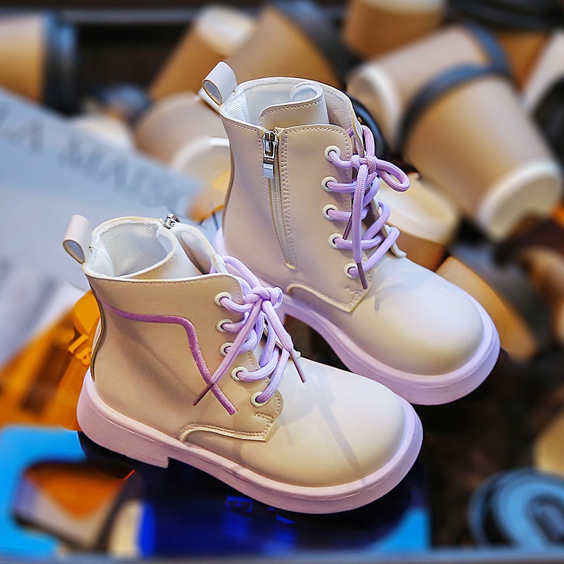 Bốt Martin Cao Cổ Đế Mềm Chống Trượt Có Khóa Kéo Thời Trang Mùa Thu Đông Anh Quốc Dành Cho Bé Gái 3-16 Tuổi