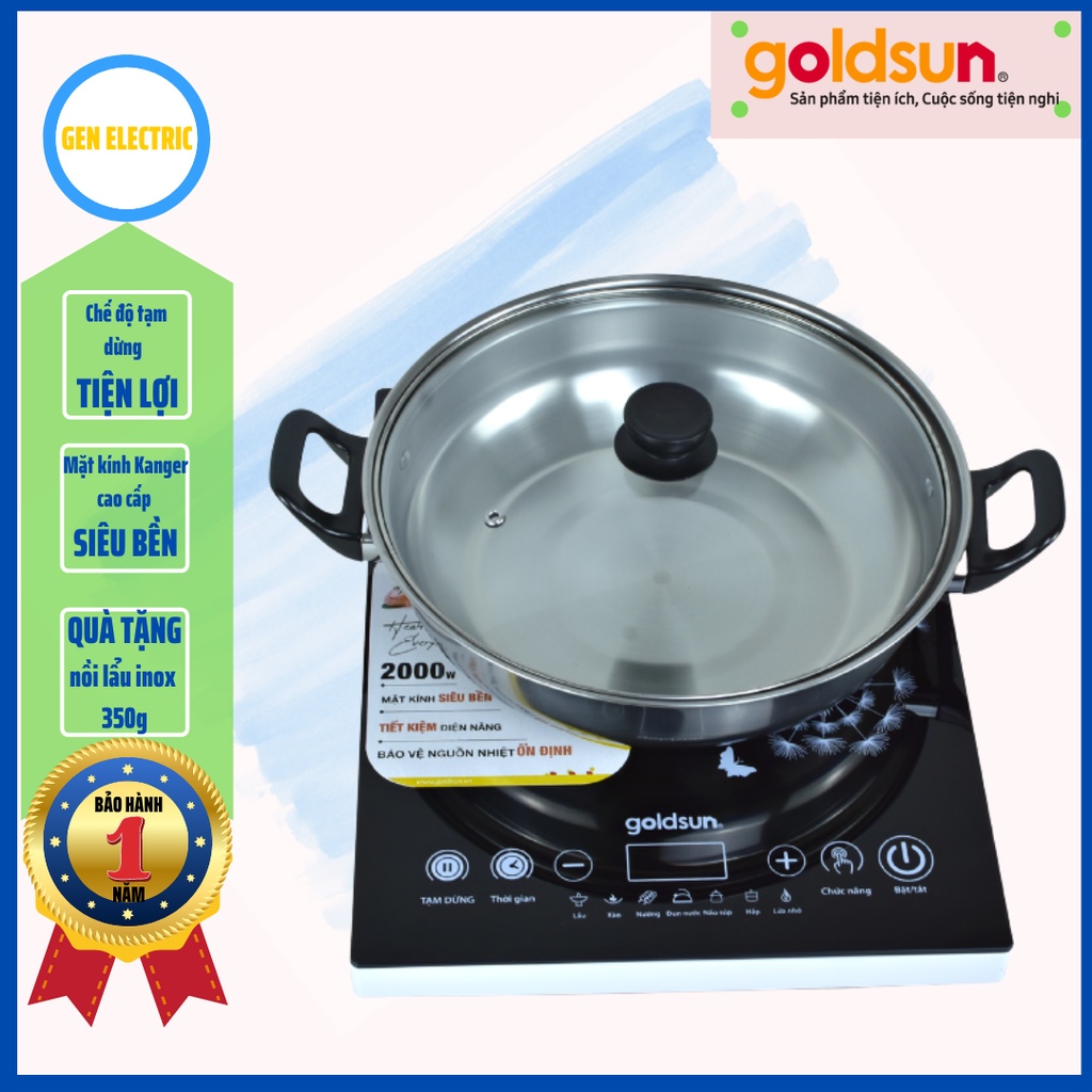 Bếp điện từ đơn Goldsun GIC3201-M và GIC3201-D (Tặng kèm nồi lẩu inox) - Bảo hành 12 tháng