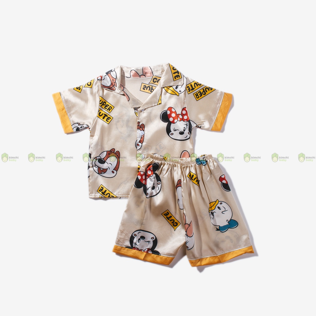 Bộ Pyjama Bé Gái KIMCHIBABY Vải Lụa Mềm Mát Hoạ Tiết Bò Sữa, Bộ Đồ Cho Bé Mặc Nhà Mùa Hè CK29