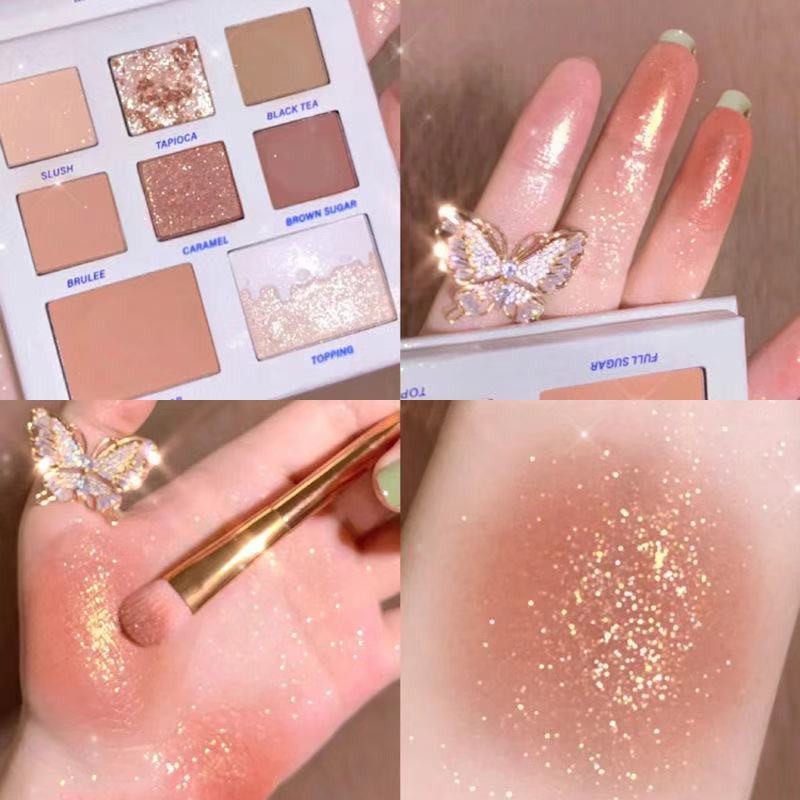 Bảng phấn mắt DIKALU màu trà sữa lấp lánh ánh ngọc trai lấp lánh