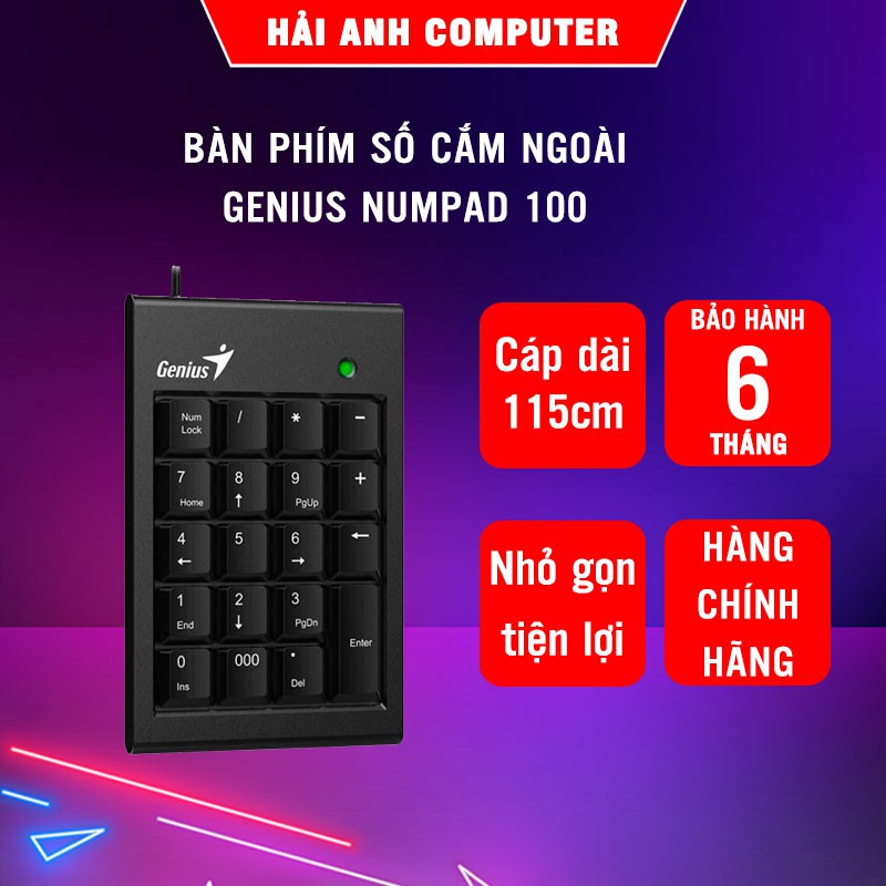 Bàn phím số Genius Numpad 100 | Cắm ngoài - Có dây - Nhỏ gọn - Hàng chính hãng