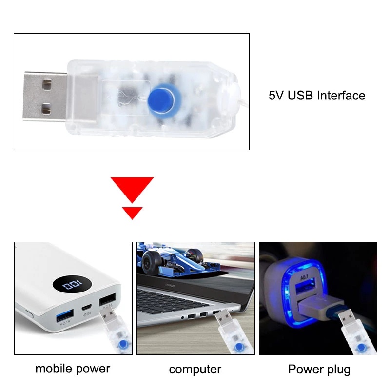 Đèn LED USB 50/100 bóng dây đồng dài 5/10M có 8 chế độ trang trí cho tiệc giáng sinh/đám cưới