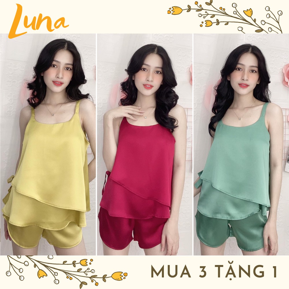 Bộ đồ ngủ lụa 2 dây mặc nhà bigsize lụa satin cao cấp thoáng mát LUNA dưới 75kg