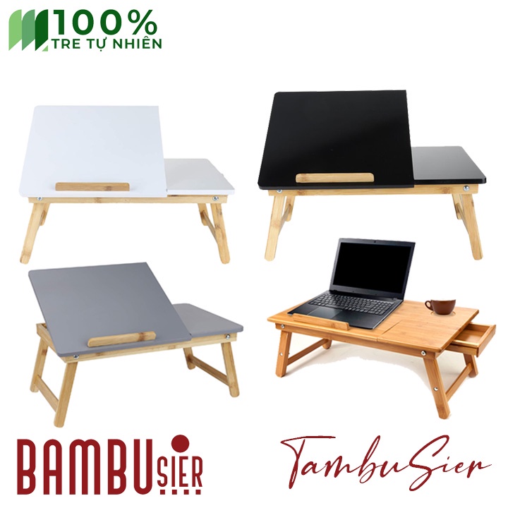 [BAMBOO] Bàn kê laptop xếp gọn gỗ tre - mặt bàn nghiêng 5 cấp độ, bàn có ngăn kéo [TABLIX-01]