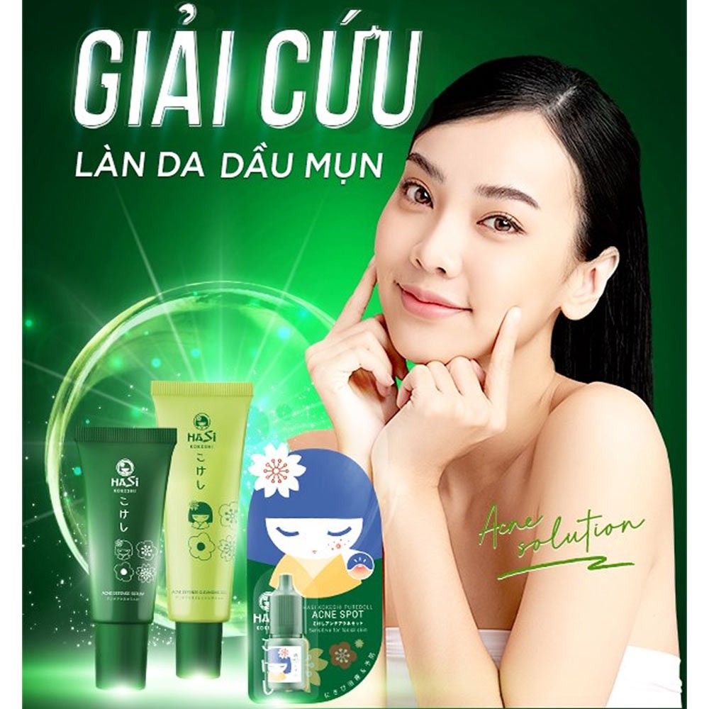 Bộ Sản Phẩm Hasi Kokeshi Serum &amp; Gel Rửa Mặt Cho Da Mụn Puredoll Anti - Acne Set