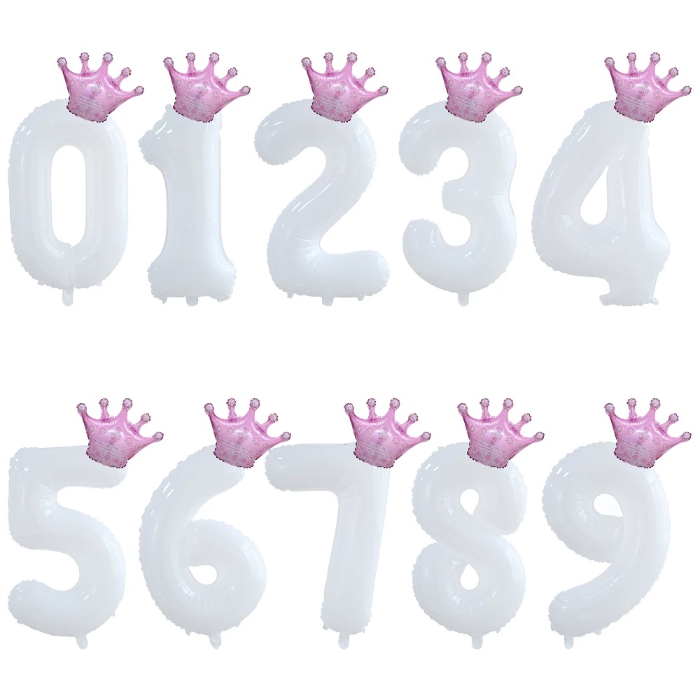 Bong Bóng Nhôm Hình Vương Miện Kỹ Thuật Số 30inch Mini 0 1 2 3 4 5 6 7 8 9th Màu Trắng Trang Trí Tiệc Sinh Nhật Cho Bé