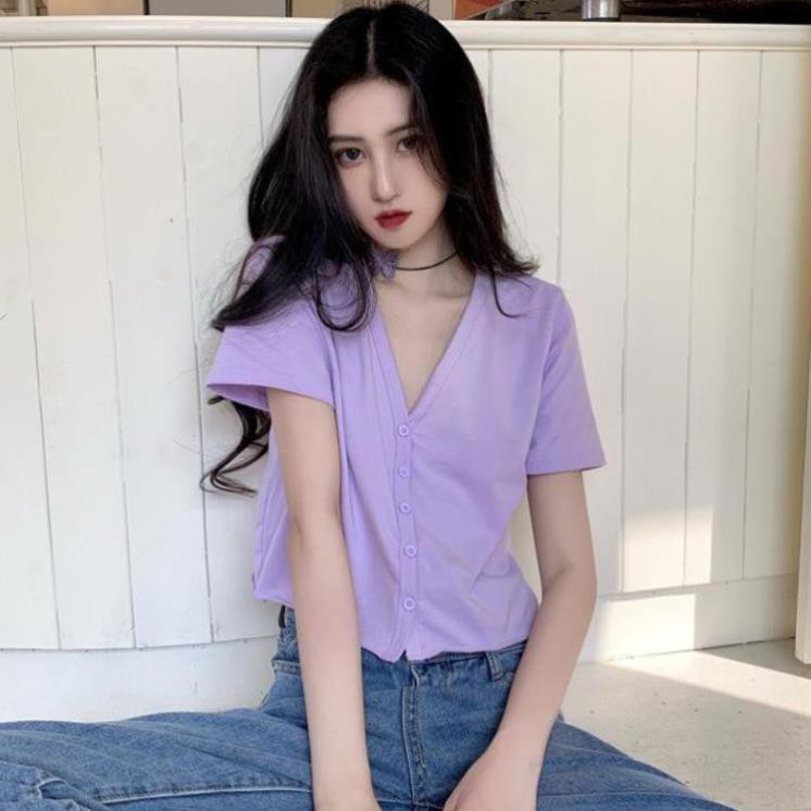 Áo Croptop YUNI VIỀN NÚT Nữ (Kiểu: TÀ ÁO KHÔNG MAY)
