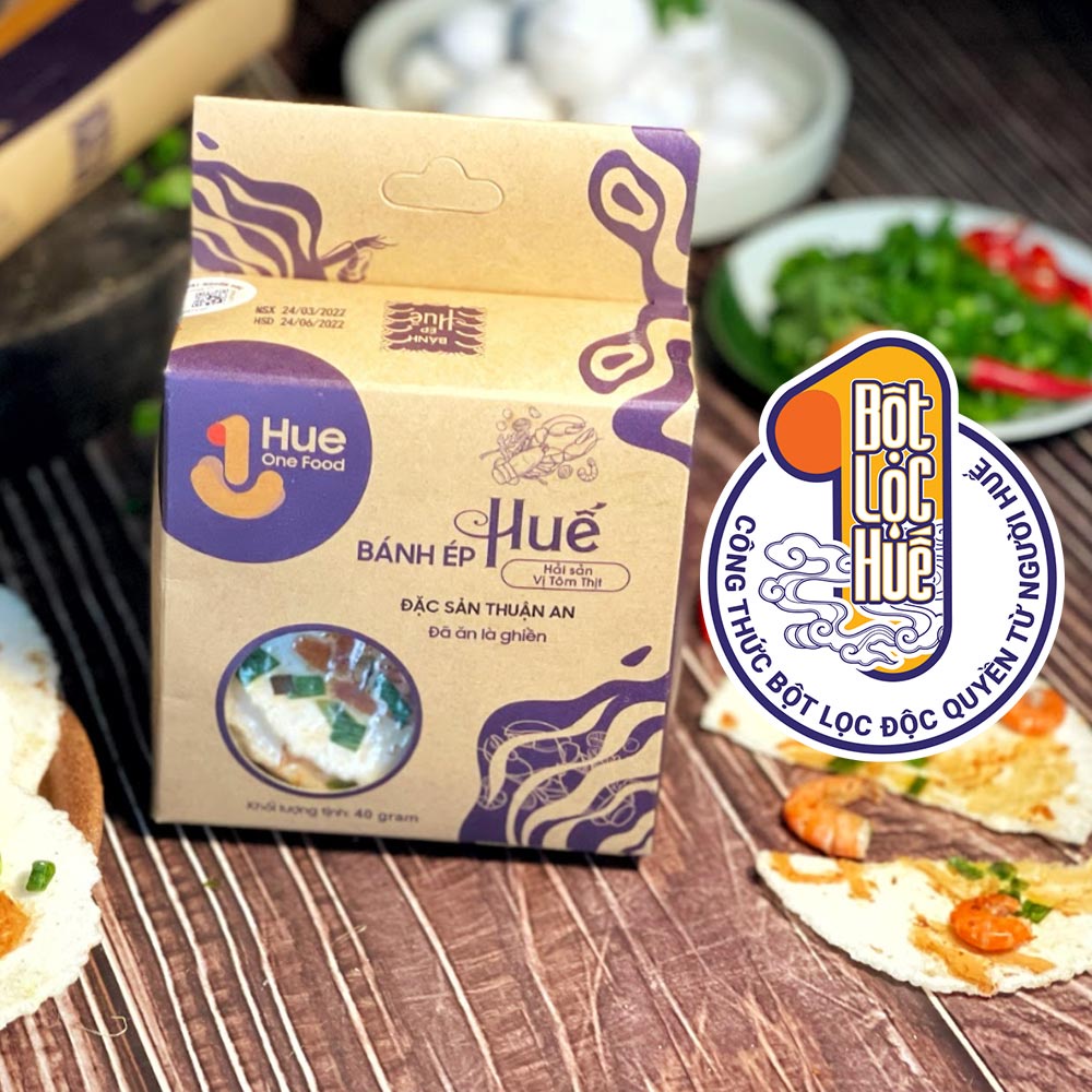 Bánh ép Huế HUE ONE FOOD vị tôm thịt hải sản size nhỏ hộp 40g