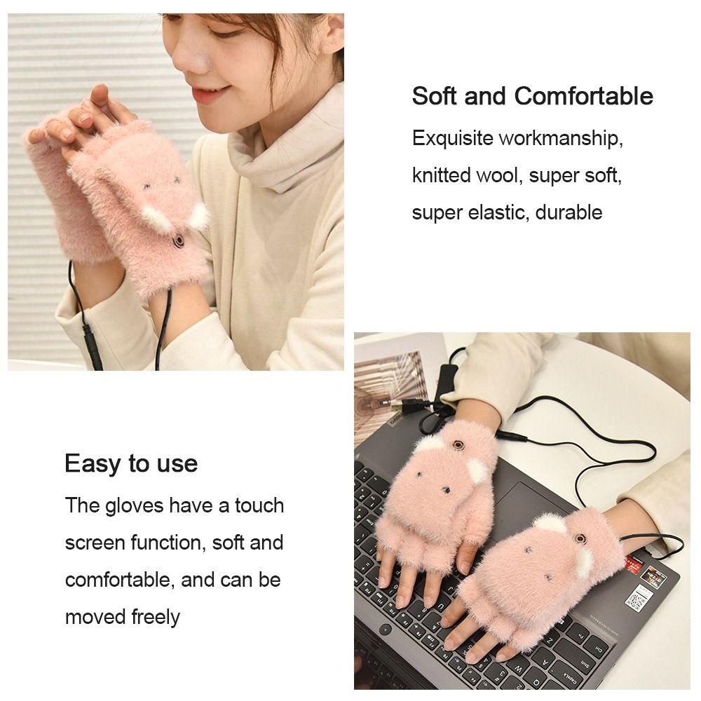 ROSE Găng Tay Đan Len Hở Ngón Sạc Cổng USB