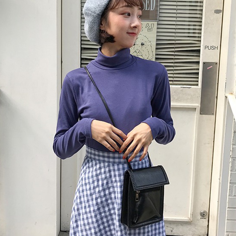 Túi xách IELGY đeo chéo vai hình vuông nắp lật bằng da PU màu đen kiểu Nhật Hàn cho nữ