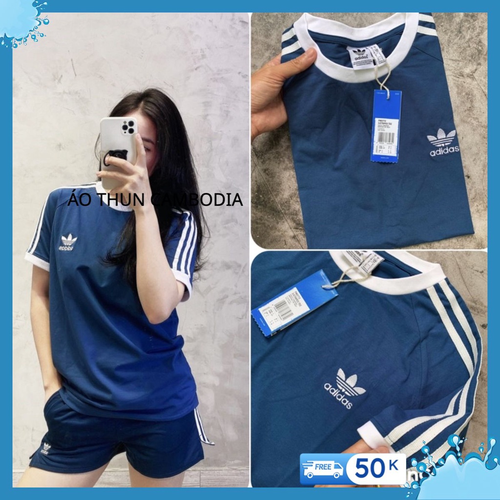 Áo Thun Adidas ba sọc vai Nam nữ Fom unisex chuẩn xuất dư