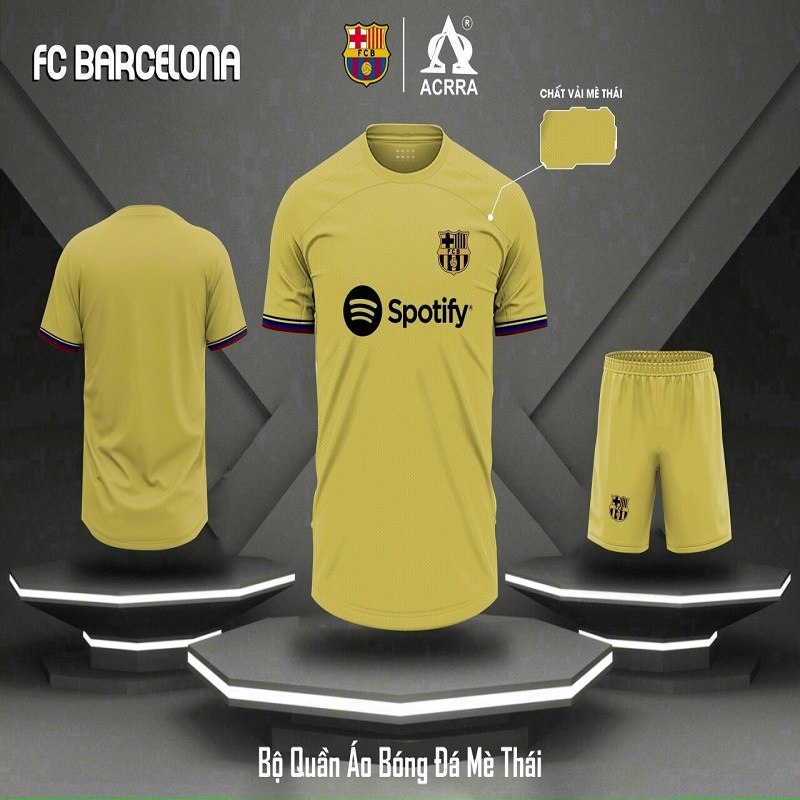 Bộ Áo Đá Bóng Barcelona  Màu Vàng Nâu Vải Mè Thái Thoáng Mát - Quần Áo Đá Banh Nam PP Bởi Be Happy Sport
