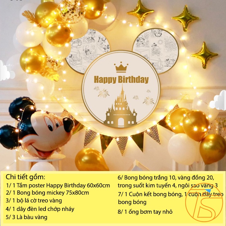 Set Trang Trí Sinh Nhật, Thôi Nôi Poster Cho Bé Gái Kèm Ống Bơm Tay - Happy Birthday