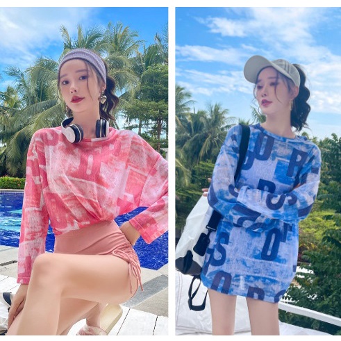 Bộ đồ bơi nữ 3 chi tiết áo lưới thể thao màu sắc trẻ trung kín đáo