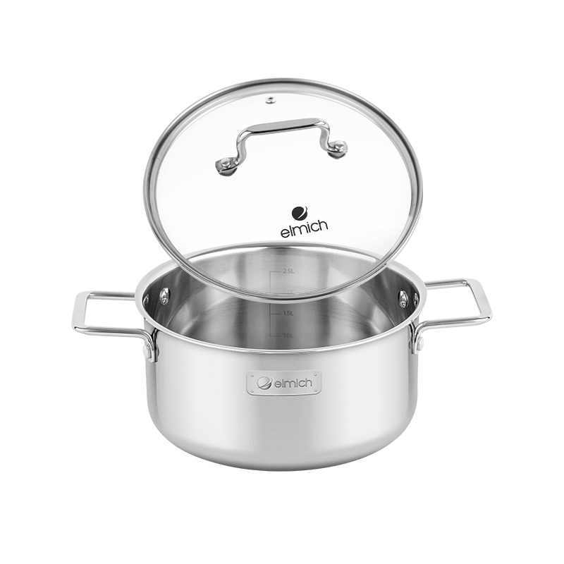 Bộ nồi inox 304 Elmich đáy liên gồm 3 nồi 16cm-18cm-20cm nồi dày đẹp