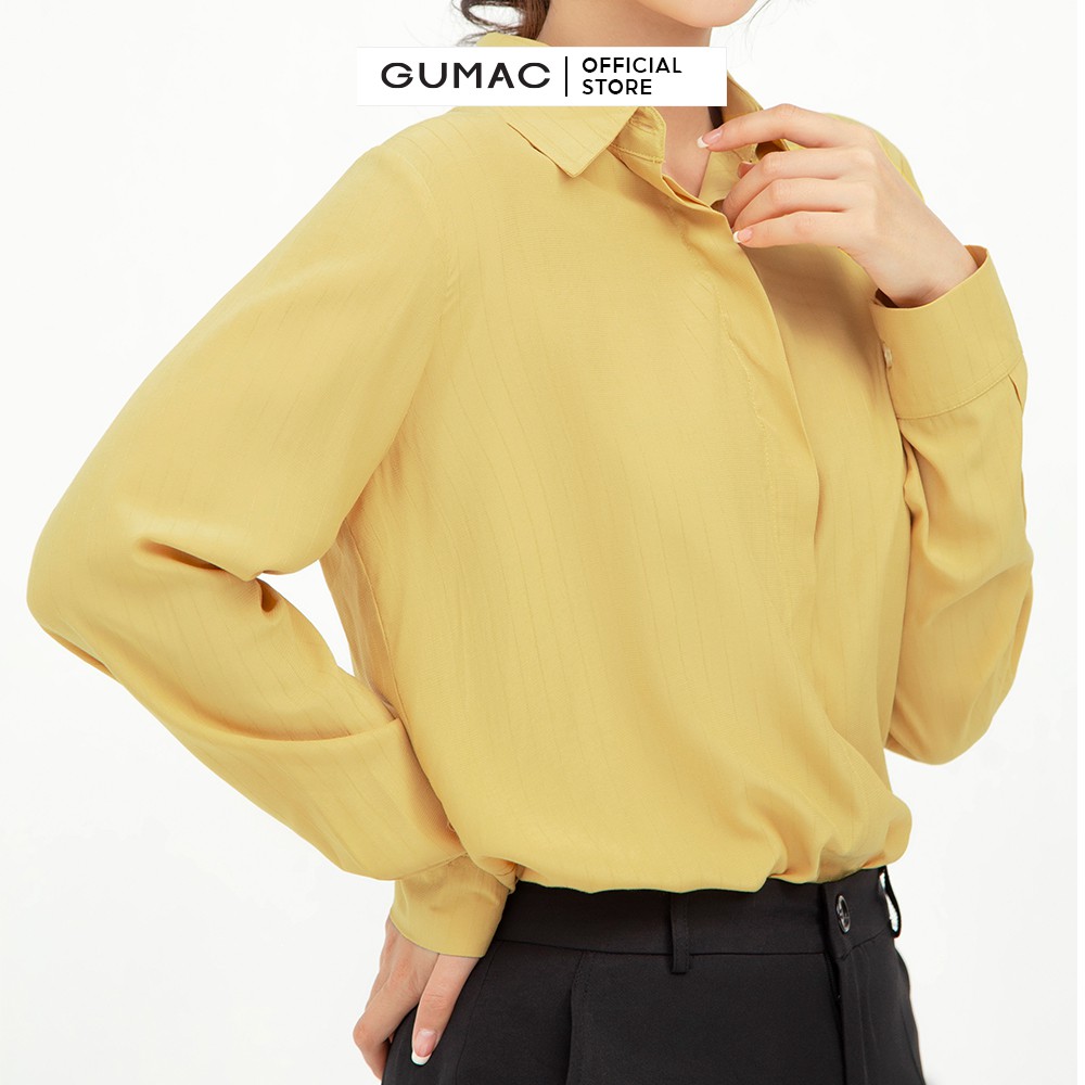 [Mã WABRGUSBD2 giảm 10% tối đa 50k đơn từ 250k] Áo sơ mi nữ công sở GUMAC, from cơ bản màu vàng tay dài AB535 | BigBuy360 - bigbuy360.vn