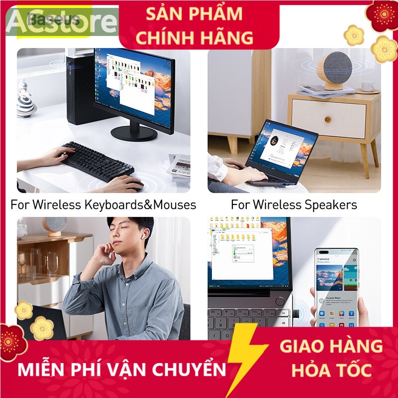 Đầu chuyển đổi USB Bluetooth 5.0 Baseus cho đầu thu âm thanh loa không dây máy tính / laptop  ACstore