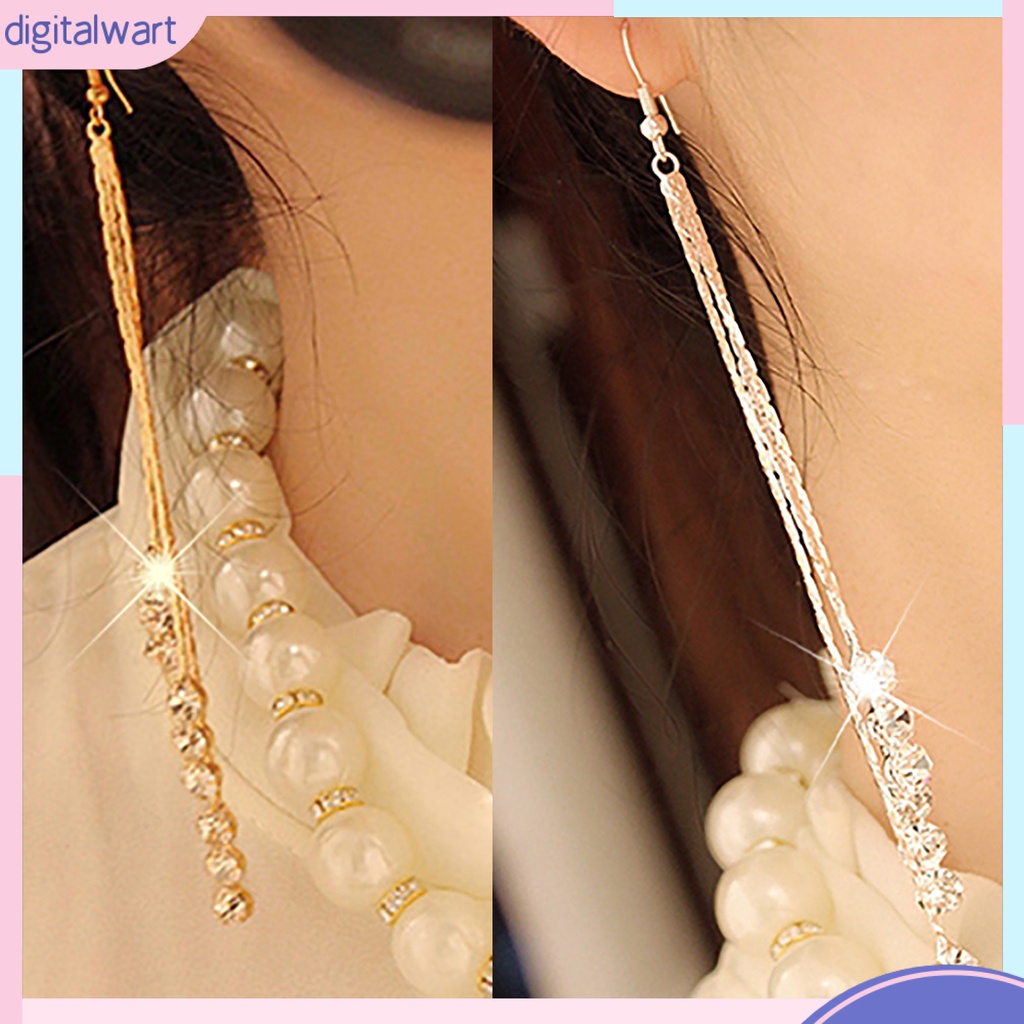 Cặp khuyên tai dài thiết kế đính đá pha lê nhân tạo sang trọng cá tính dành cho nữ