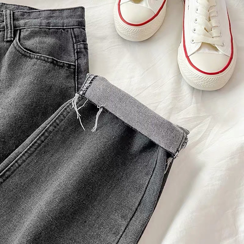 Quần slim baggy jean xám rách gối ô quảng châu hàng sẵn
