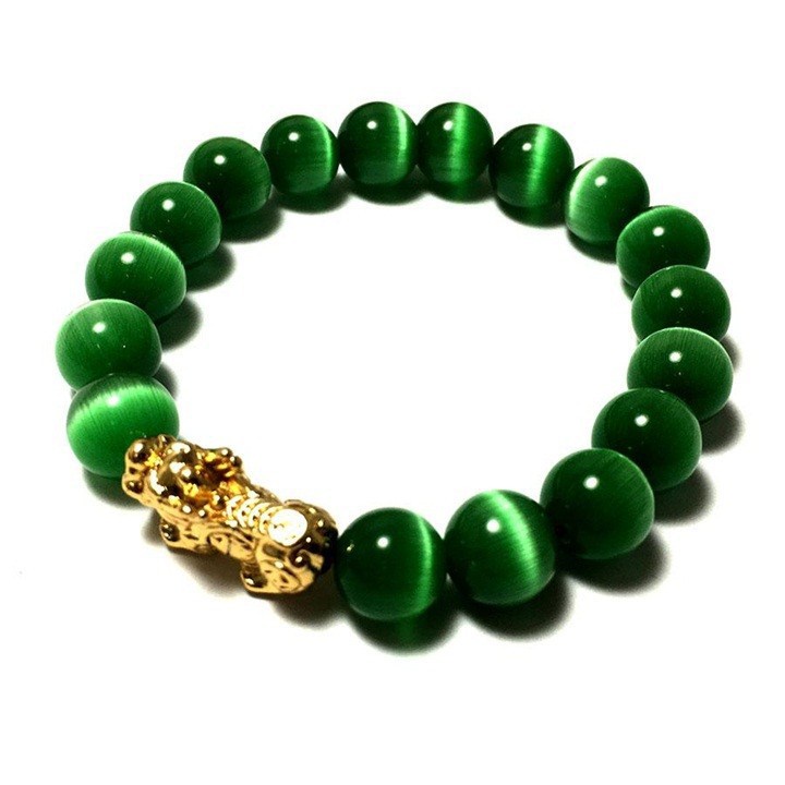 Vòng tay chuỗi hạt 10 mm phối Tì Hiu bạc mạ vàng 24k có nhiều màu