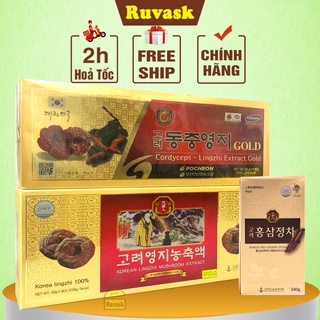 Cao Hồng Sâm Hàn Quốc 6 năm Tuổi + Cao Linh Chi Hàn Quốc Đông Trùng Hạ Thảo Cao Cấp Thượng Hạng - Quà Tặng Tết Ruvask