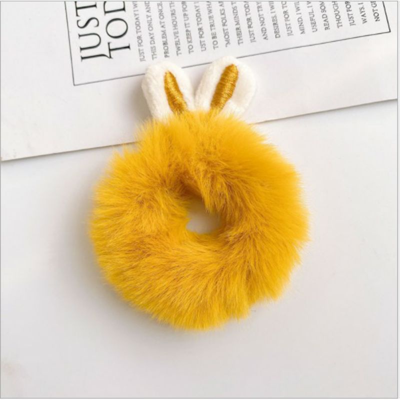 0Scrunchies cột tóc lông mềm tai thỏ nhiều màu phong cách Hàn Quốc