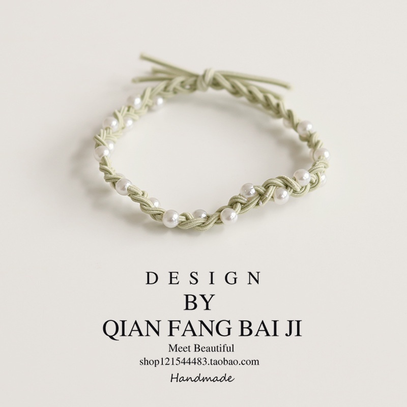 Dây Buộc Tóc Cao Su Bọc Da Đính Hạt Ngọc Trai Làm Bằng Tay Phong Cách Thanh Lịch Đơn Giản Cho Nữ