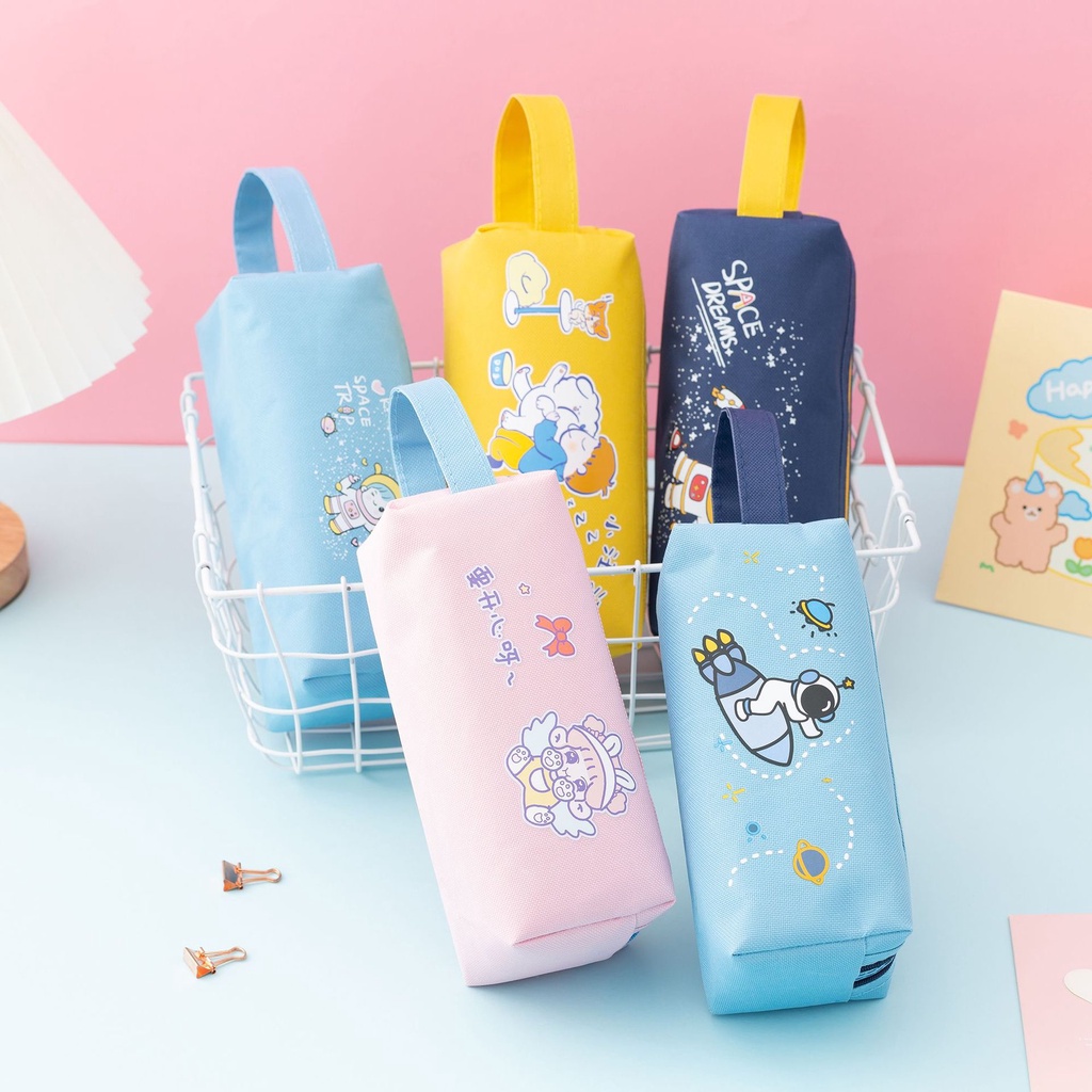 Túi Đựng Bút Chì Bằng Vải Bạt Kẻ Sọc Caro Dung Tích Lớn Đơn Giản Cho Học Sinh Nhân Viên Văn Phòng