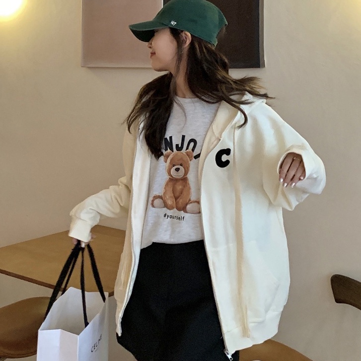 SUXI Áo Hoodies Nữ Màu Trơn Thời Trang Hàn Quốc Mới