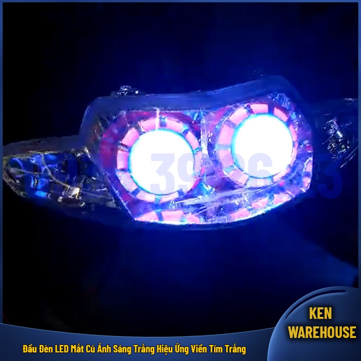 Đầu đèn LED mắt cú ánh sáng Trắng với hiệu ứng viền Tím Trắng xe Wave Alpha 2002 2003 2004 Wave ZX - KEN warehouse