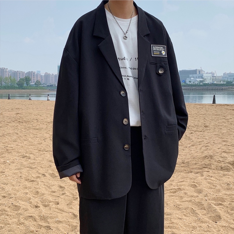 ♞AFF LIGA♞ Áo khoác blazer màu trơn thiết kế dáng rộng phong cách Hàn Quốc thời trang đường phố cho nam