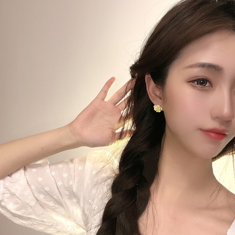 Bông tai bạc S925 hình hoa màu sắc tương phản phong cách Nhật Hàn thời trang cho nữ F275