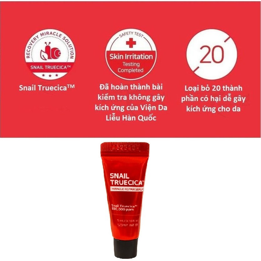 Travel Size - Serum Dưỡng Phục Hồi, Cải Thiện Vết Thâm, Sẹo Lõm, Làm Dịu Da Some By Mi Snail Truecica Miracle Repair 5ml